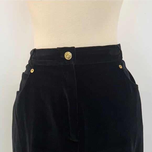 St. John Velvet High Rise Straight Leg Pants Black Cotton-Blend | Size 12 - Picture 3 of 12